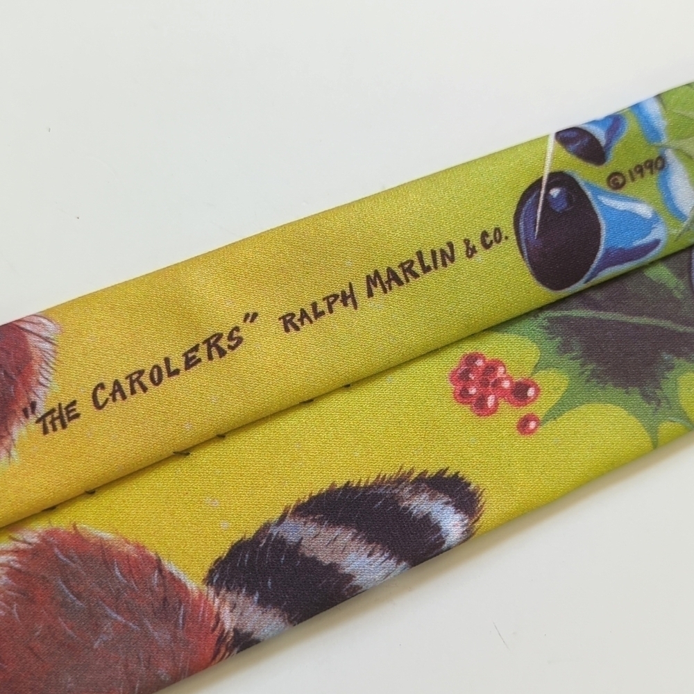 Ralph Marlin 1990 Vintage The Carolers Christmas Critters Illustrated Neck Tie - Picture 8 of 12